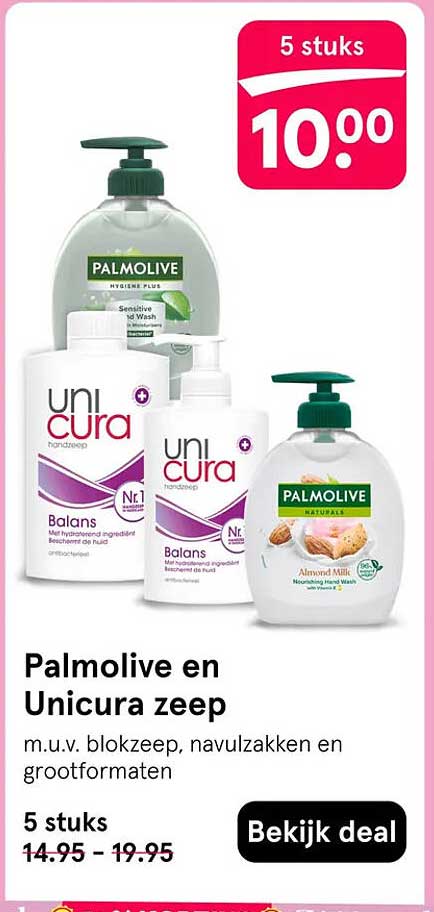 Palmolive en Unicura zeep 5 stuks