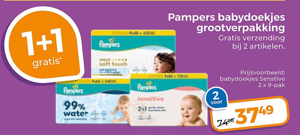 Pampers babydoekjes grootverpakking 1+1 gratis