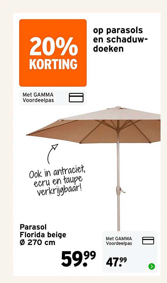 Parasol Florida beige Ø 270 cm 20% korting op parasols en schaduwdoeken