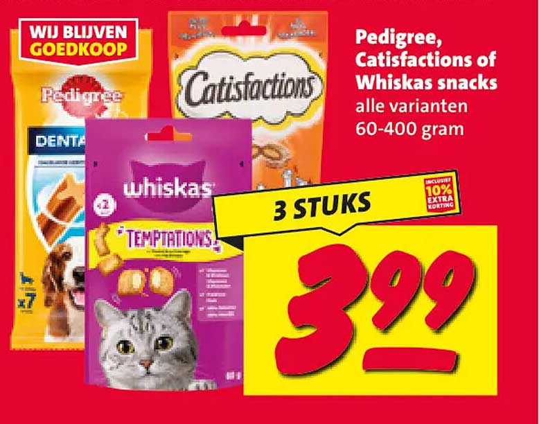 Pedigree, Catisfactions of Whiskas snacks alle varianten 60-400 gram 3 STUKS