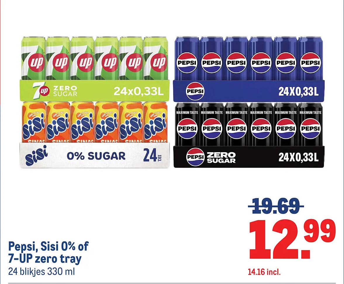 Pepsi, Sisi 0% of 7-UP zero tray 24 blikjes 330 ml