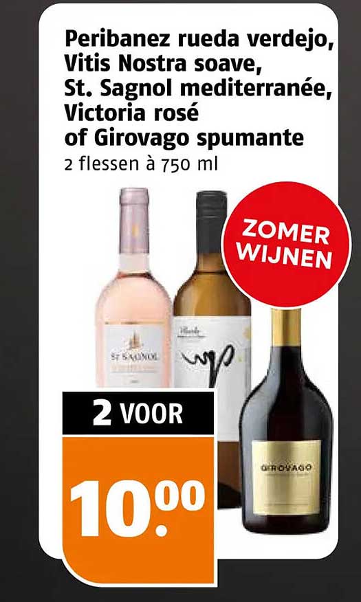 Peribanez rueda verdejo, Vitis Nostra soave, St. Sagnol mediterranée, Victoria rosé of Girovago spumante 2 flessen à 750 ml