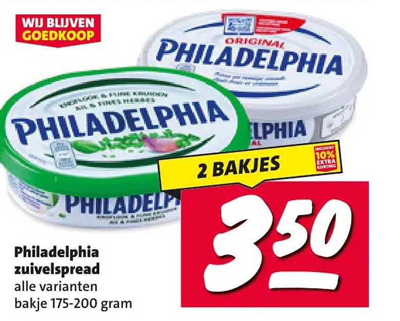 Philadelphia zuivelspread alle varianten bakje 175-200 gram 2 bakjes