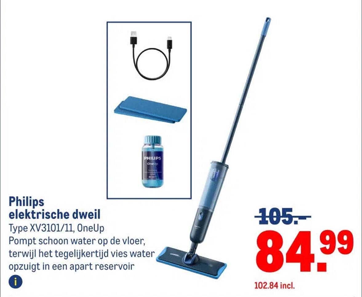 Philips elektrische dweil Type XV3101/11, OneUp