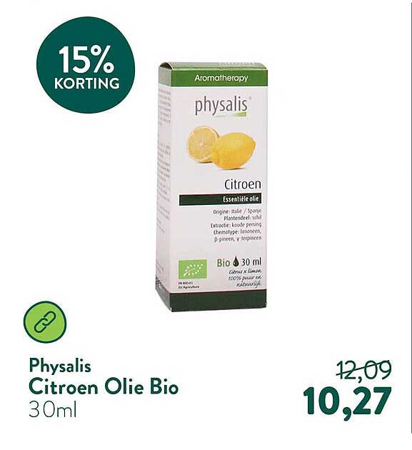 Physalis Citroen Olie Bio 30ml 15% KORTING