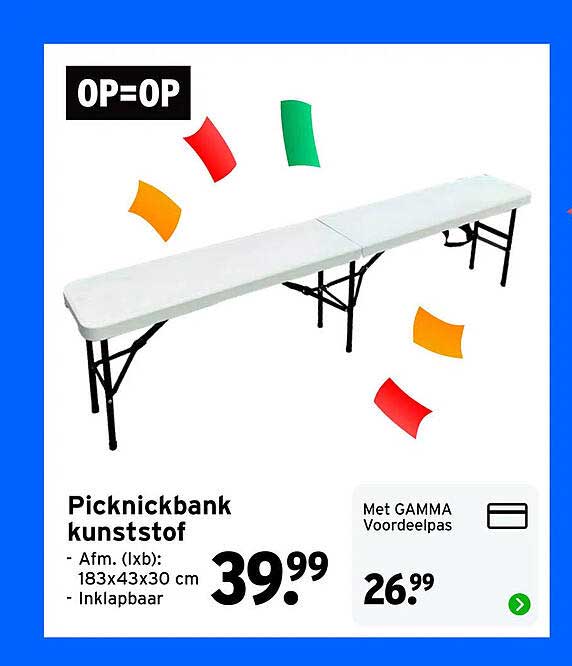Picknickbank kunststof OP=OP