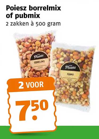 Poiesz borrelmix of pubmix 2 zakken à 500 gram 2 VOOR