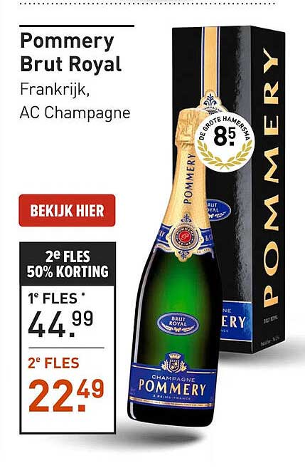 Pommery Brut Royal Frankrijk, AC Champagne 2e fles 50% korting