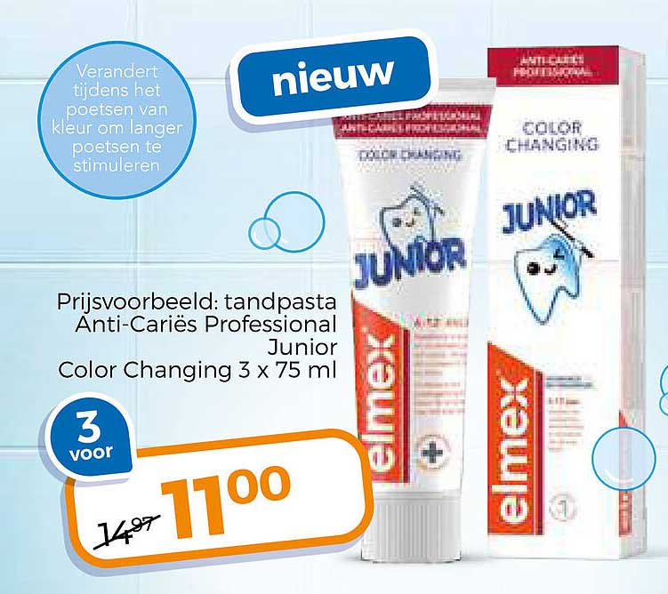 Prijsvoorbeeld: tandpasta Anti-Cariës Professional Junior Color Changing 3 x 75 ml 3 voor