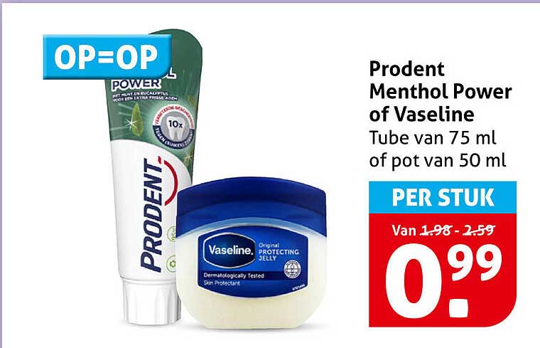 Prodent Menthol Power of Vaseline Tube van 75 ml of pot van 50 ml