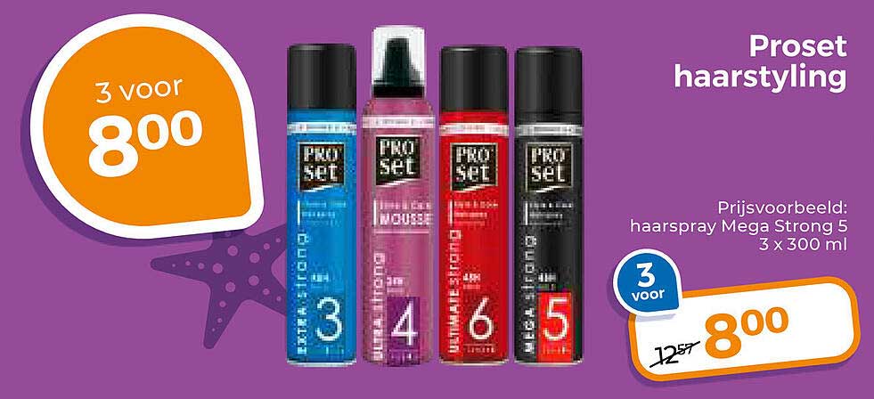 Proset haarstyling 3 voor 8,00