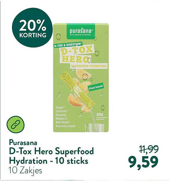 Purasana D-Tox Hero Superfood Hydration - 10 sticks 20% korting