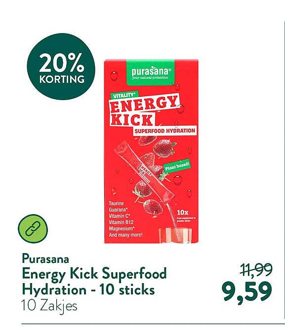 Purasana Energy Kick Superfood Hydration - 10 sticks 10 Zakjes 20% Korting
