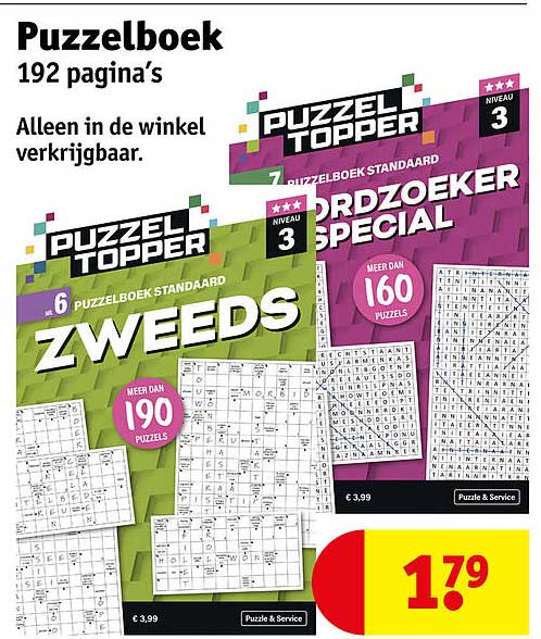 Puzzelboek 192 pagina's Alleen in de winkel verkrijgbaar.