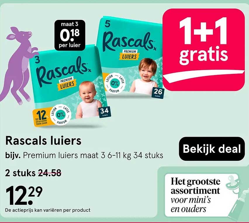 Rascals luiers 1+1 gratis