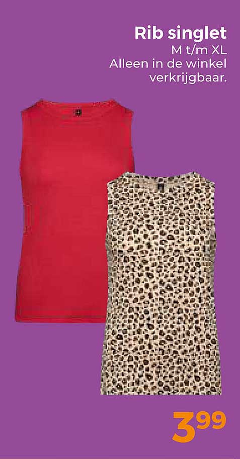 Rib singlet M t/m XL Alleen in de winkel verkrijgbaar.