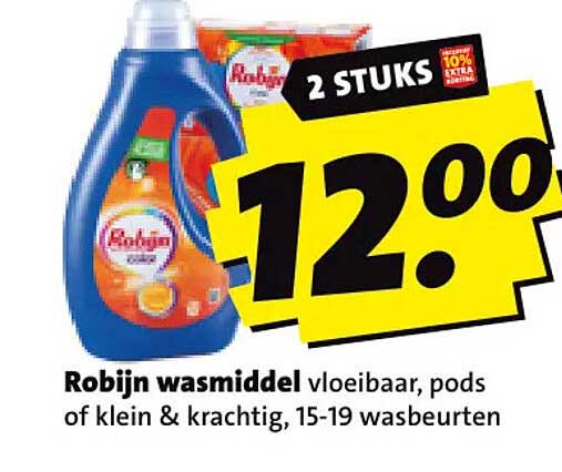 Robijn wasmiddel vloeibaar, pods of klein & krachtig, 15-19 wasbeurten 2 STUKS
