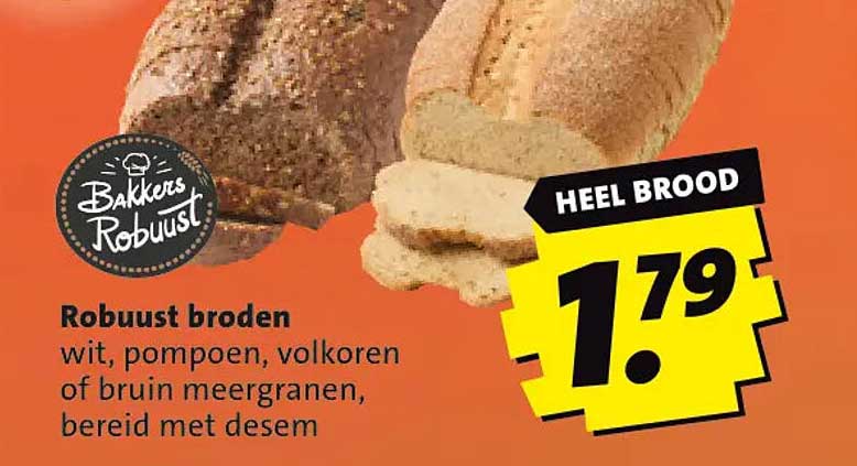 Robuust broden wit, pompoen, volkoren of bruin meergranen, bereid met desem HEEL BROOD