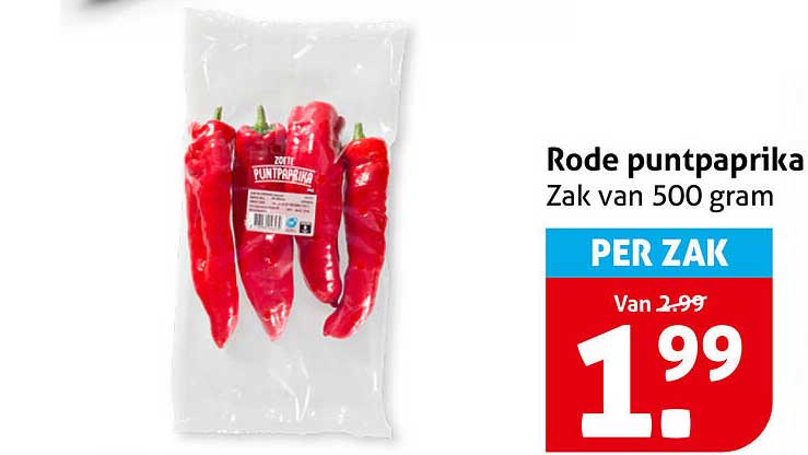 Rode puntpaprika Zak van 500 gram PER ZAK