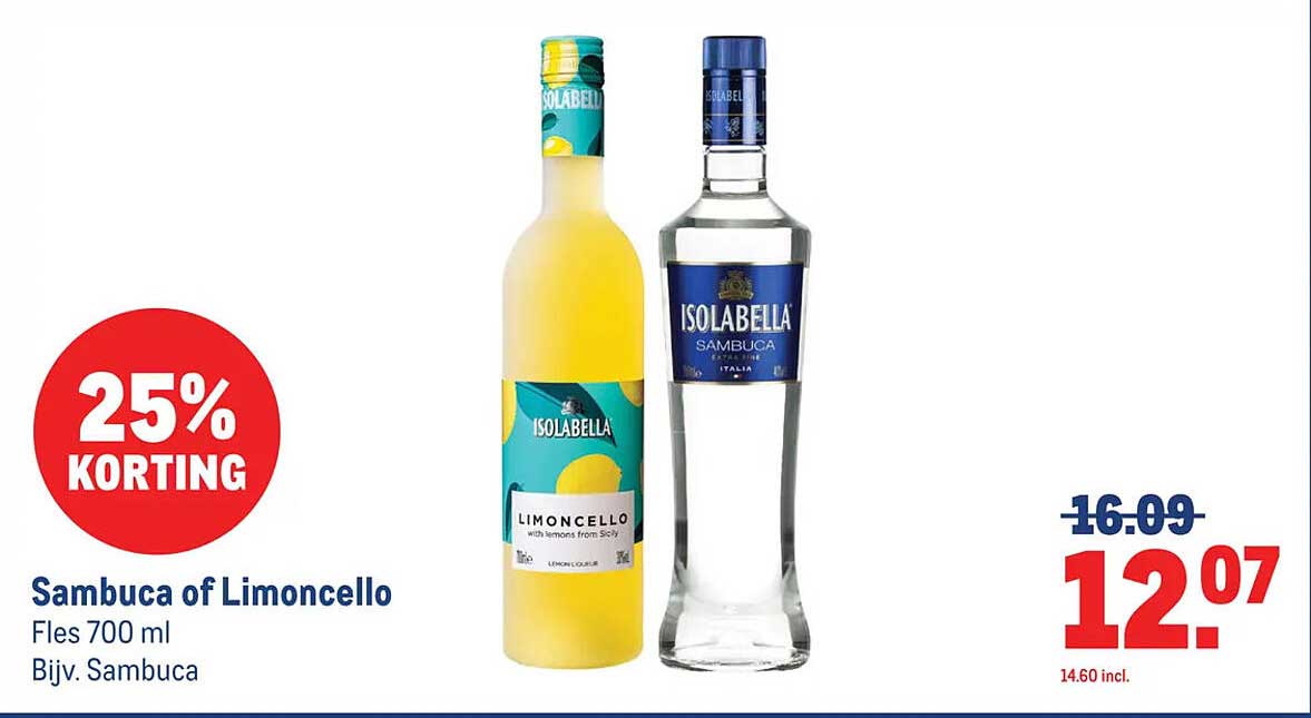 Sambuca of Limoncello 25% KORTING