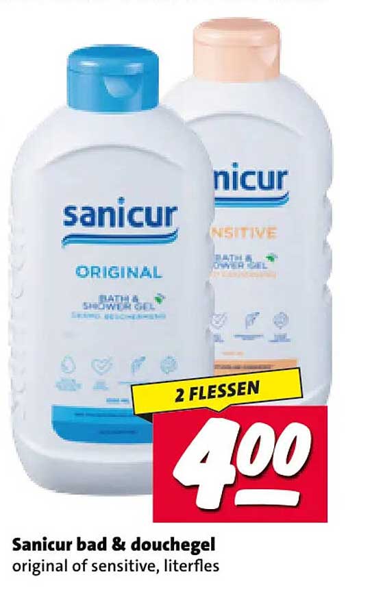 Sanicur bad & douchegel original of sensitive, literfles 2 flessen