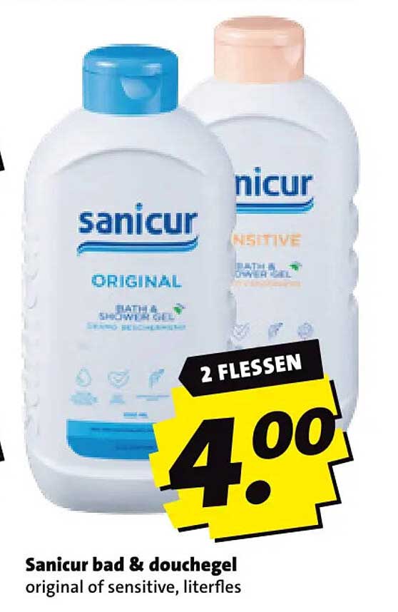 Sanicur bad & douchegel original of sensitive, literfles 2 flessen