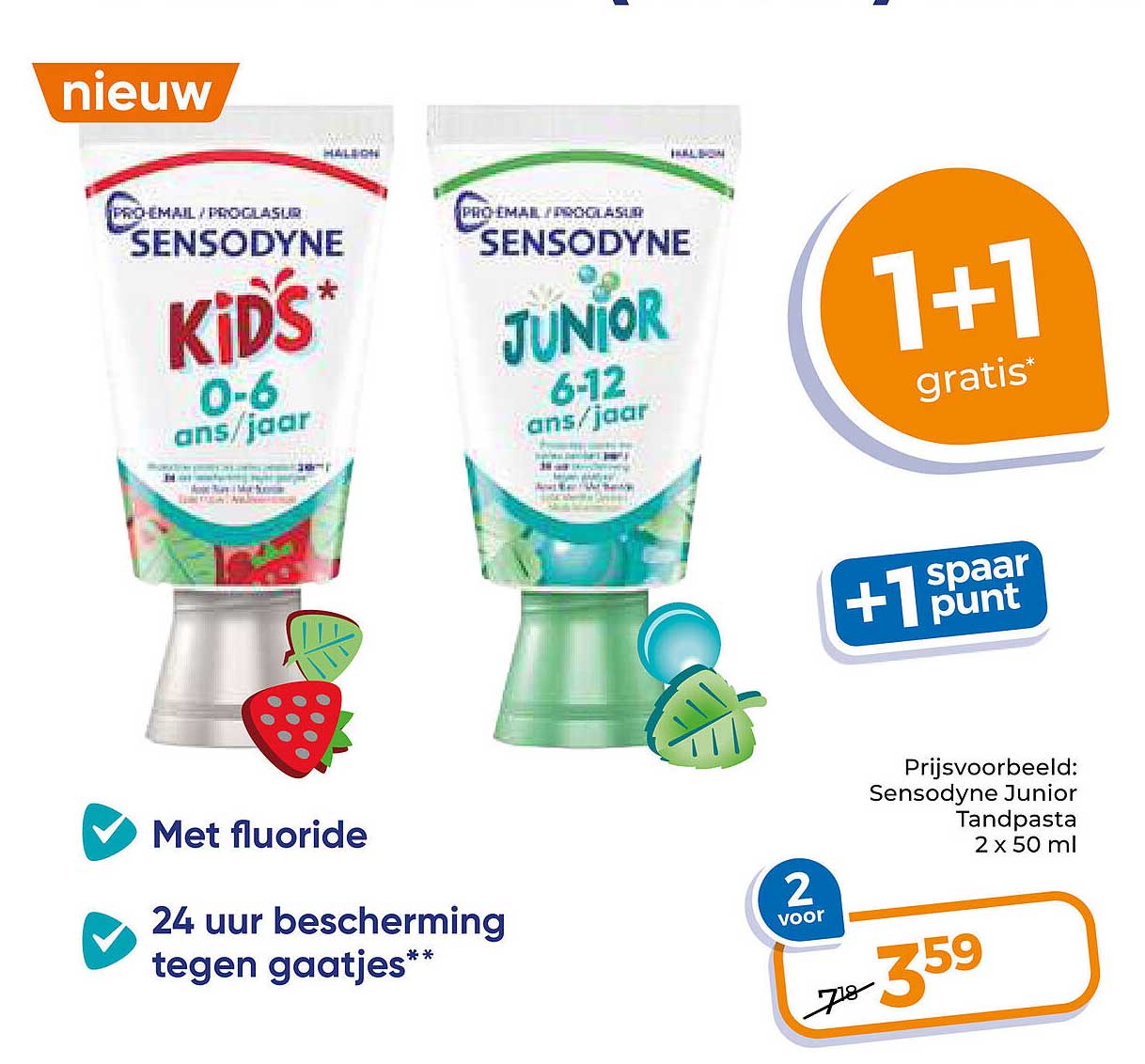 Sensodyne Kids 0-6 jaar/jour en Junior 6-12 jaar/jour 1+1 gratis