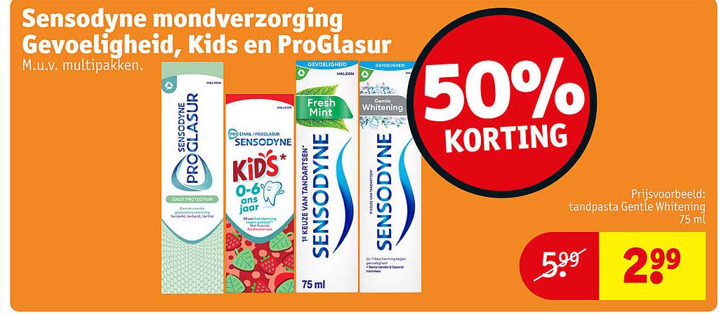 Sensodyne mondverzorging Gevoeligheid, Kids en ProGlasur 50% KORTING