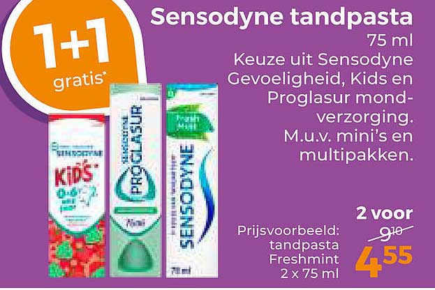 Sensodyne tandpasta 75 ml 1+1 gratis