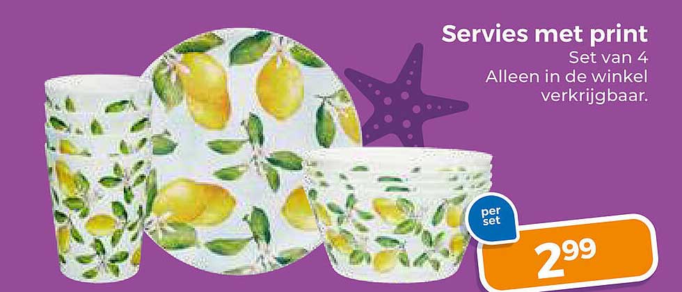 Servies met print Set van 4 Alleen in de winkel verkrijgbaar.