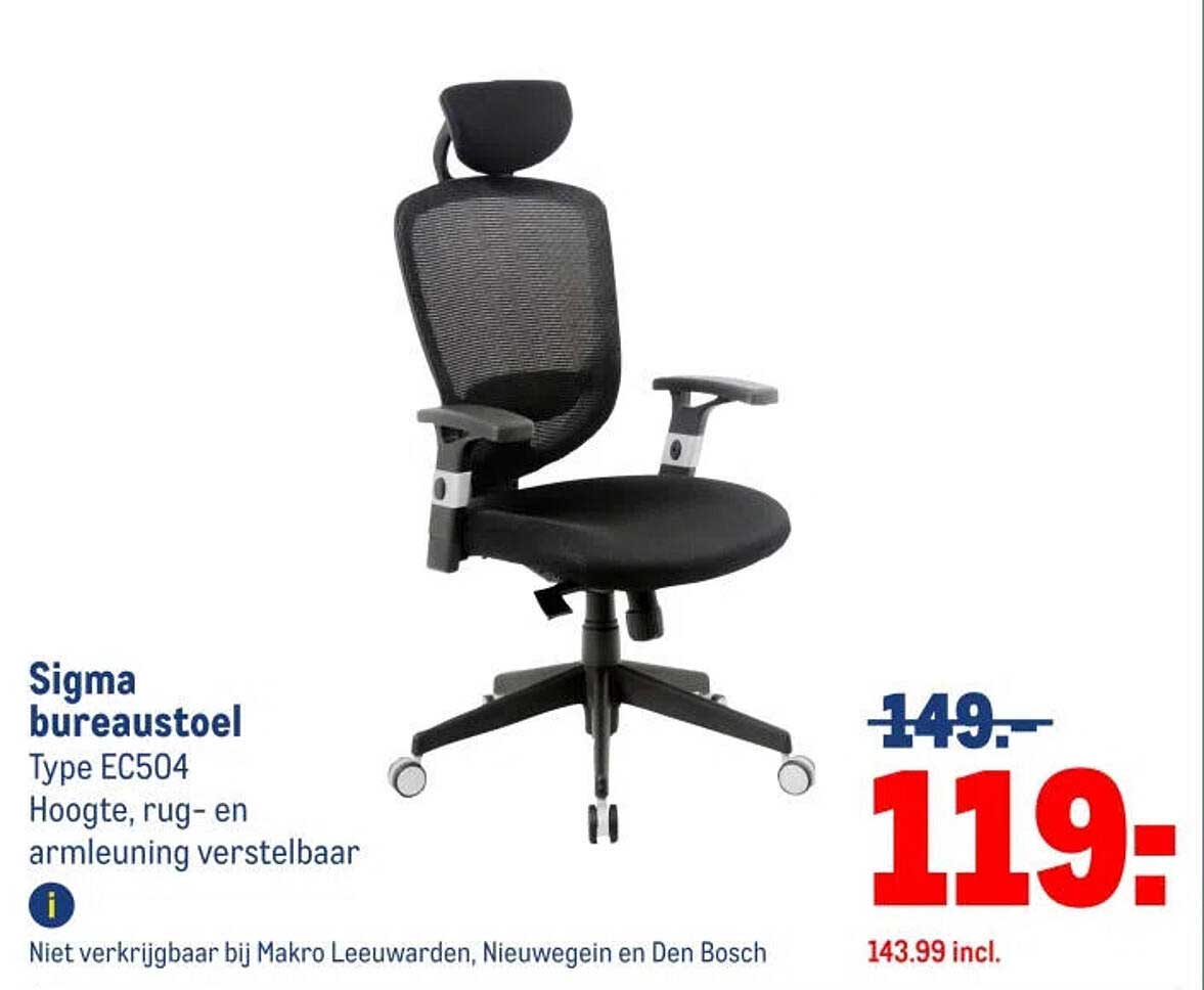 Sigma bureaustoel Type EC504 Hoogte, rug- en armleuning verstelbaar