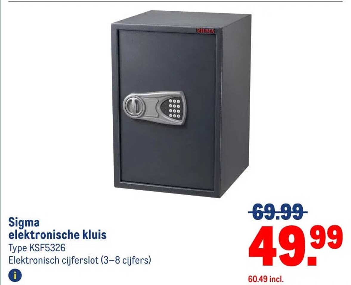 Sigma elektronische kluis Type KSF5326 Elektronisch cijferslot (3–8 cijfers)