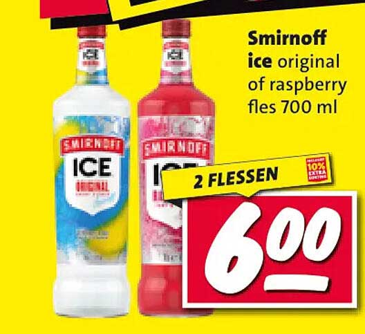 Smirnoff ice original of raspberry fles 700 ml 2 flessen