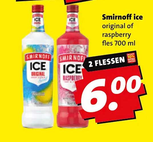 Smirnoff ice original of raspberry fles 700 ml 2 FLESSEN