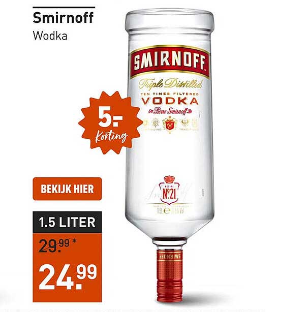 Smirnoff Wodka 1.5 liter 5,- korting