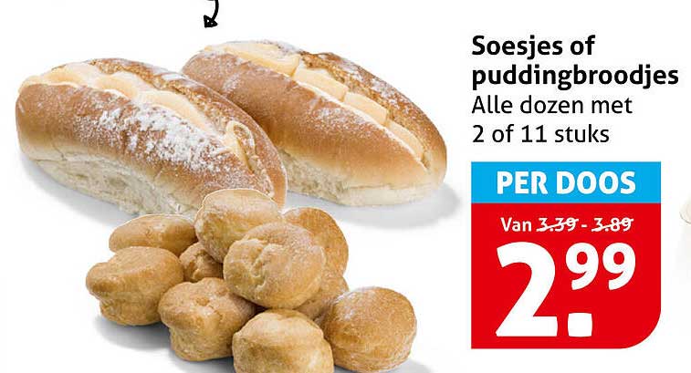 Soesjes of puddingbroodjes Alle dozen met 2 of 11 stuks PER DOOS