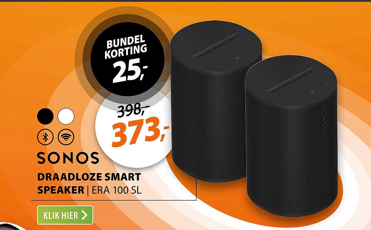 SONOS DRAADLOZE SMART SPEAKER ERA 100 SL BUNDEL KORTING 25,-
