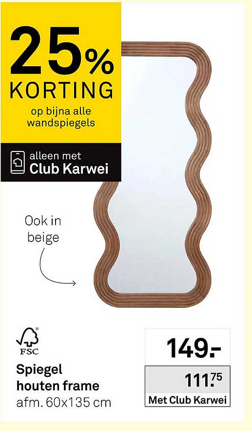 Spiegel houten frame afm. 60x135 cm 25% KORTING op bijna alle wandspiegels alleen met Club Karwei