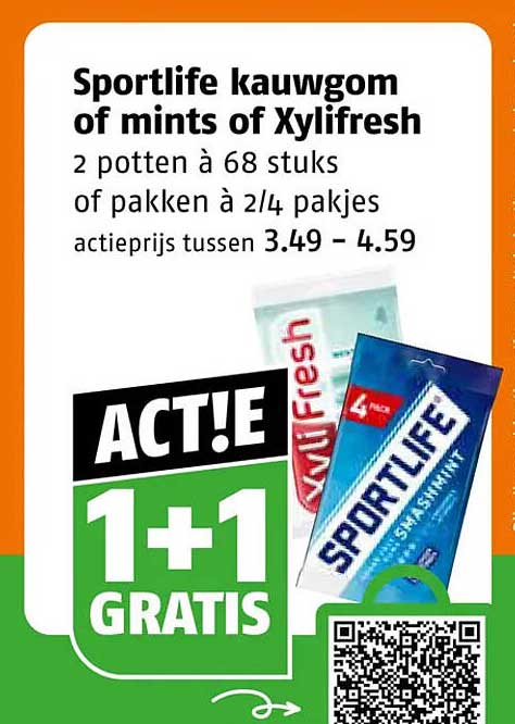Sportlife kauwgom of mints of Xylifresh 1+1 GRATIS
