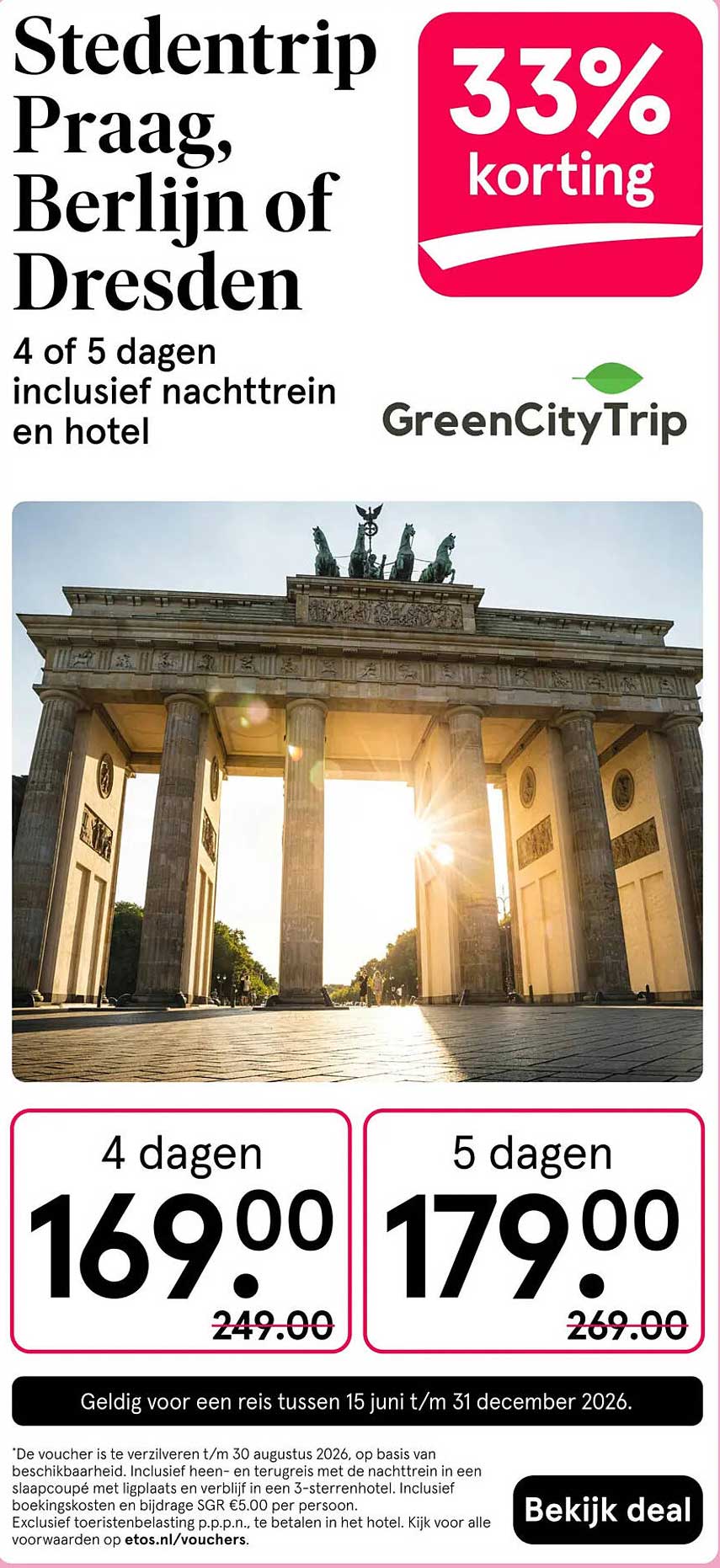 Stedentrip Praag, Berlijn of Dresden 33% korting