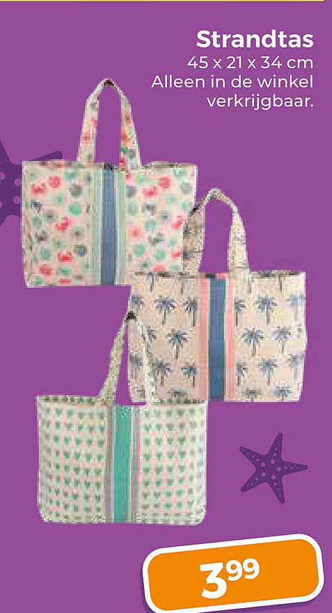 Strandtas 45 x 21 x 34 cm Alleen in de winkel verkrijgbaar.