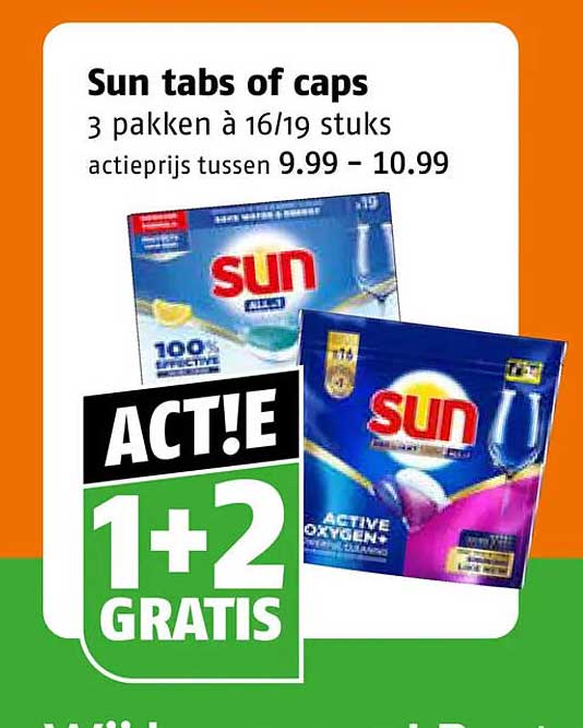 Sun tabs of caps 3 pakken à 16/19 stuks ACT! 1+2 GRATIS