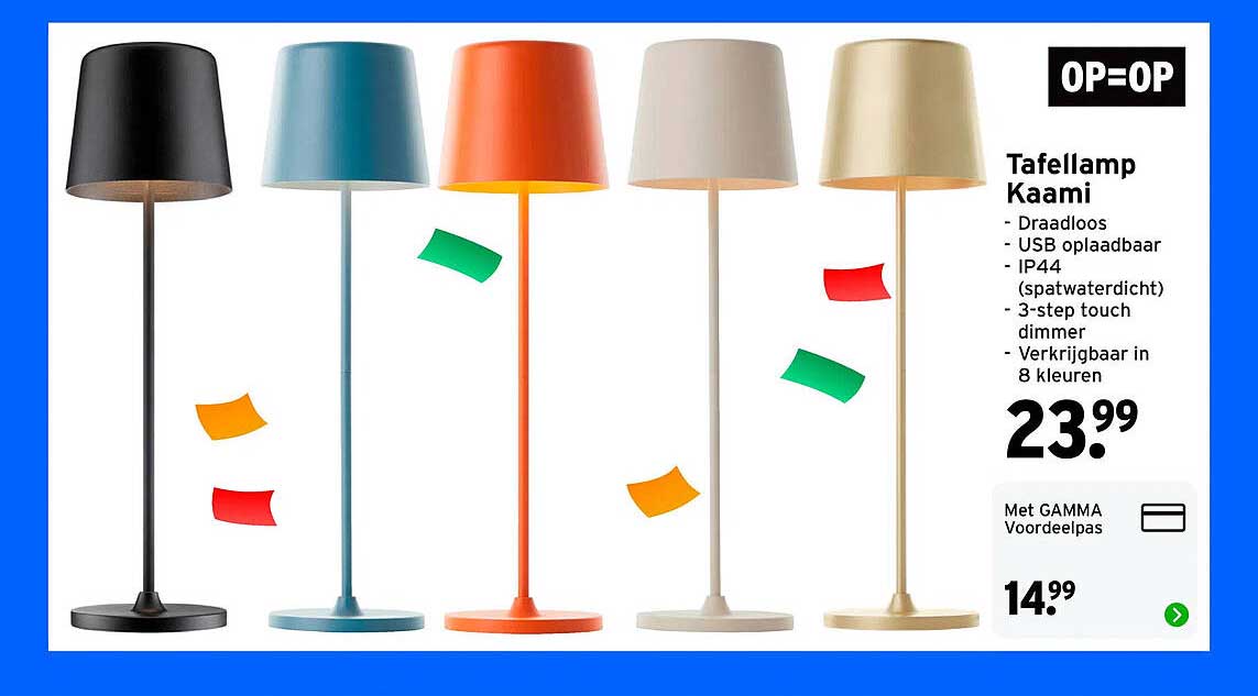Tafellamp Kaami - Draadloos - USB oplaadbaar - IP44 (spatwaterdicht) - 3-step touch dimmer - Verkrijgbaar in 8 kleuren