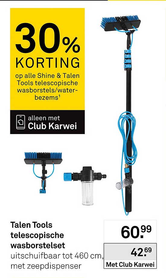 Talen Tools telescopische wasborstelset uitschuifbaar tot 460 cm, met zeepdispenser
