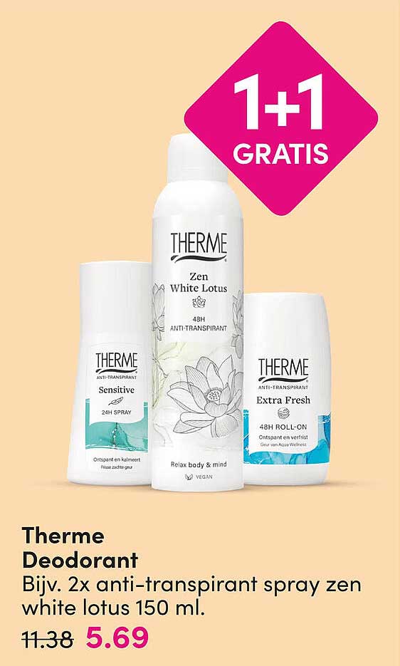 Therme Deodorant Bijv. 2x anti-transpirant spray zen white lotus 150 ml. 1+1 GRATIS