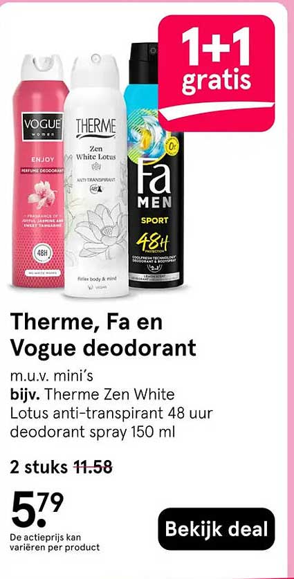 Therme, Fa en Vogue deodorant 1+1 gratis