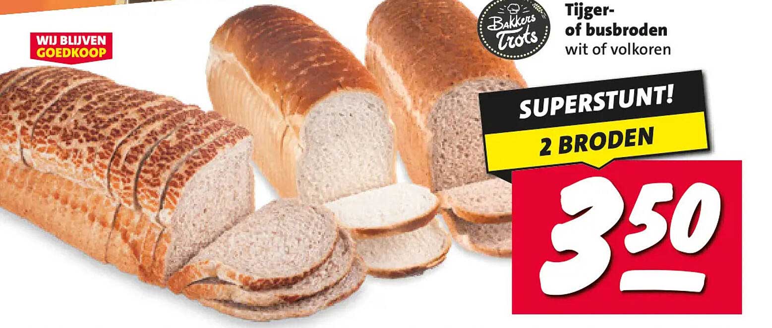 Tijger- of busbroden wit of volkoren 2 BRODEN
