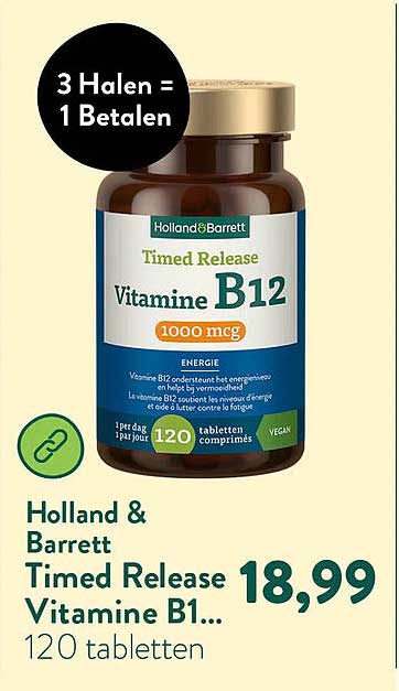 Timed Release Vitamine B12 1000 mcg 120 tabletten 3 Halen = 1 Betalen
