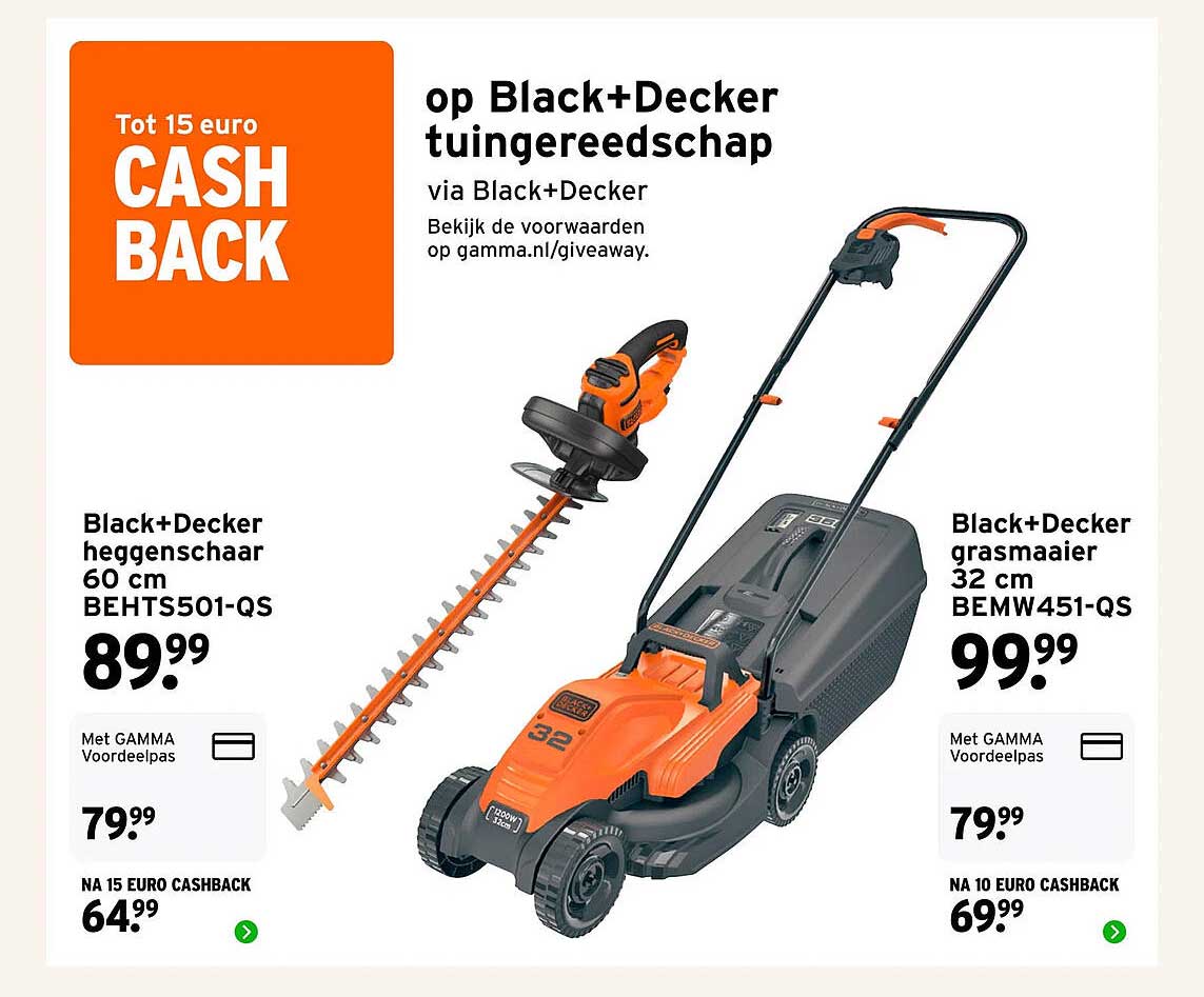 Tot 15 euro CASH BACK op Black+Decker tuingereedschap via Black+Decker