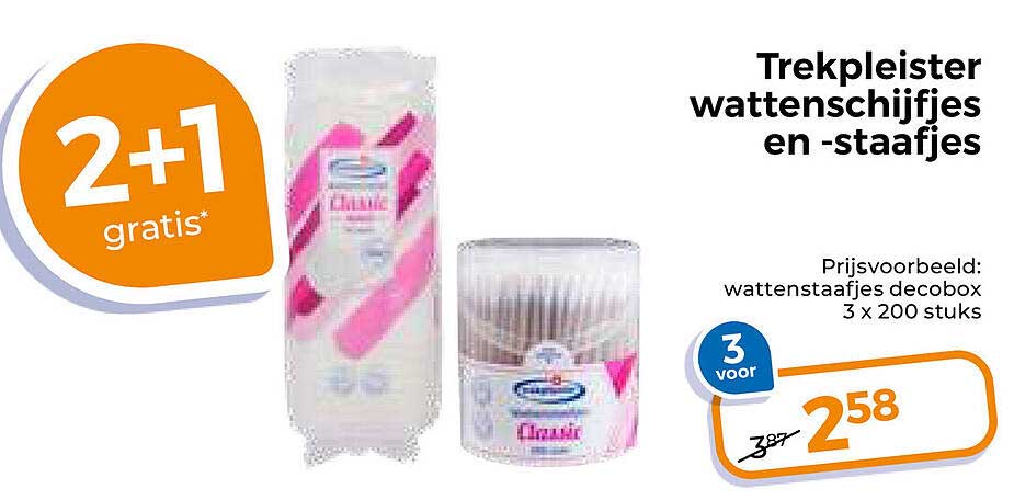 Trekpleister wattenschijfjes en -staafjes 2+1 gratis
